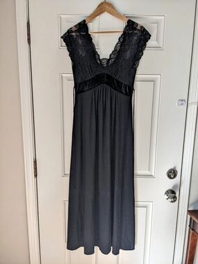 Jonquil By Diane Samandi Black Lace Slip Nightgown Size P